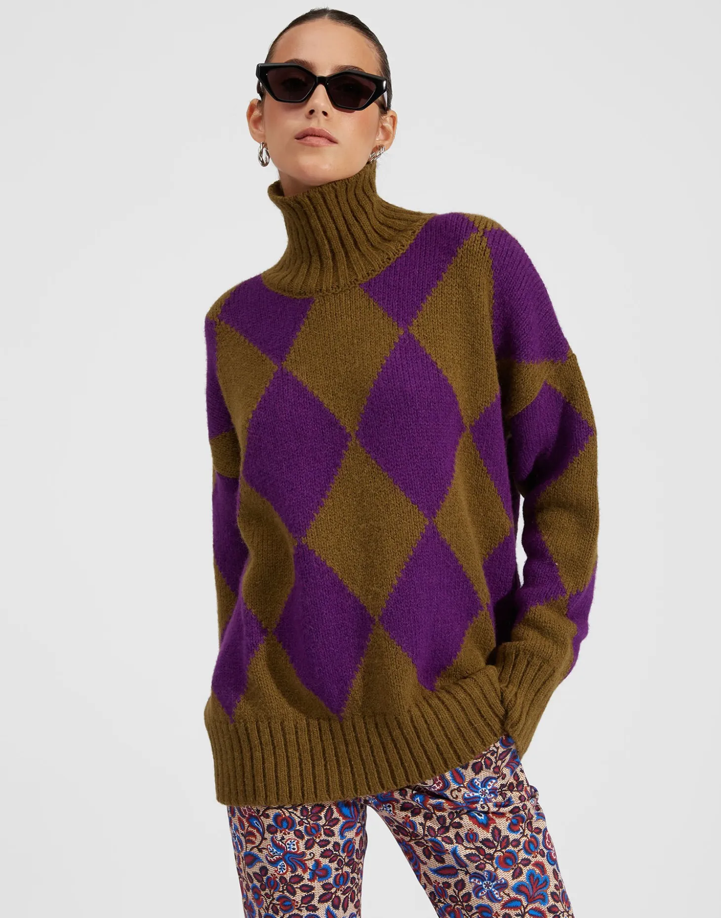 La DoubleJ Argyle SweaterGreen/Purple in Wool