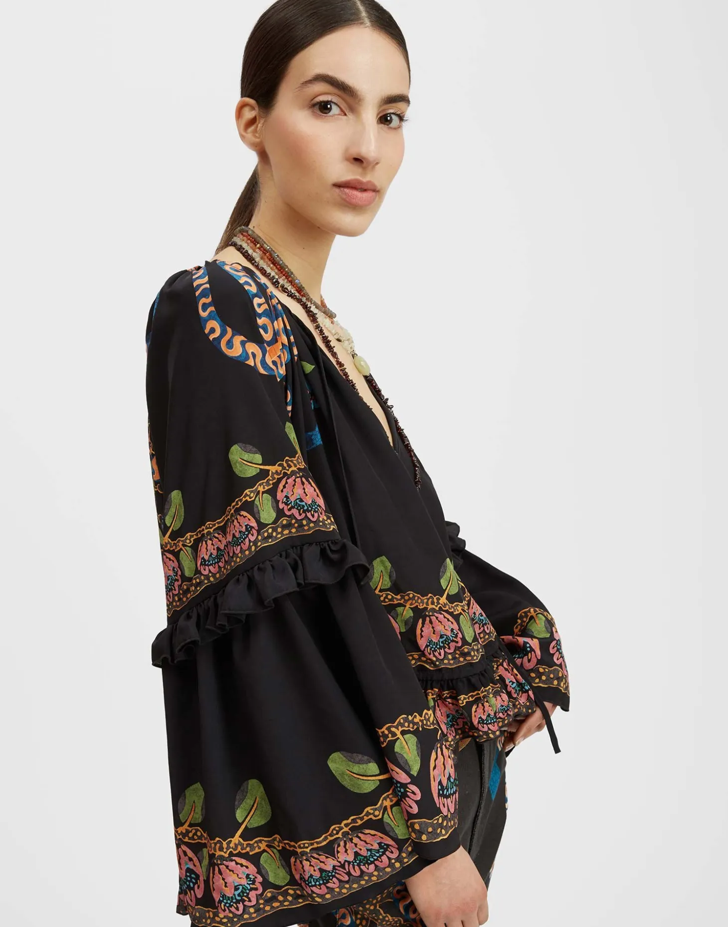 La DoubleJ Boho BlouseEve Black in Crepe De Chine