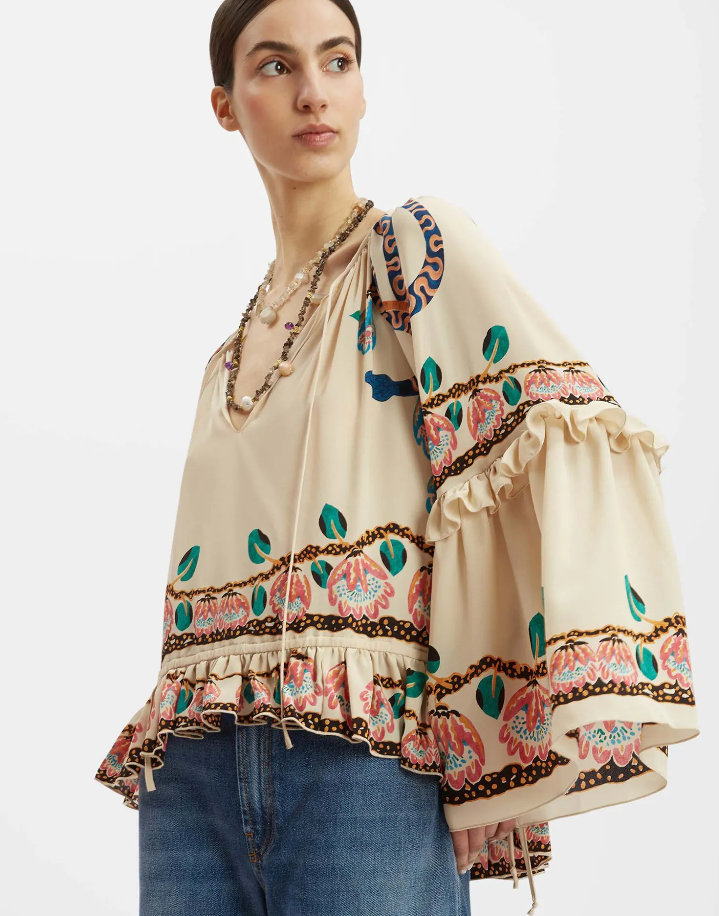 La DoubleJ Boho BlouseEve Ecru in Crepe De Chine