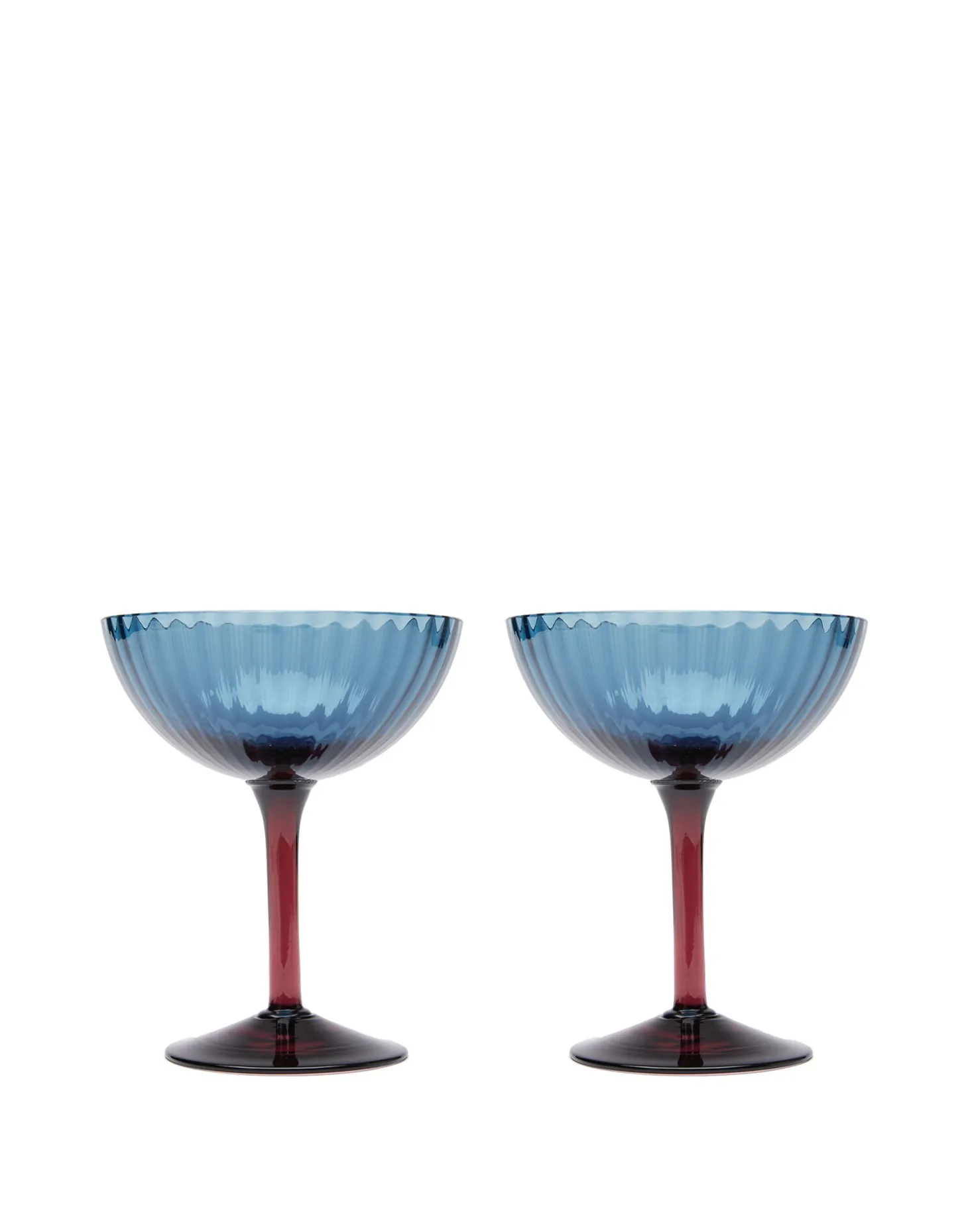 La DoubleJ Champagne Coupe Set of 2Blu Fumé in Glass