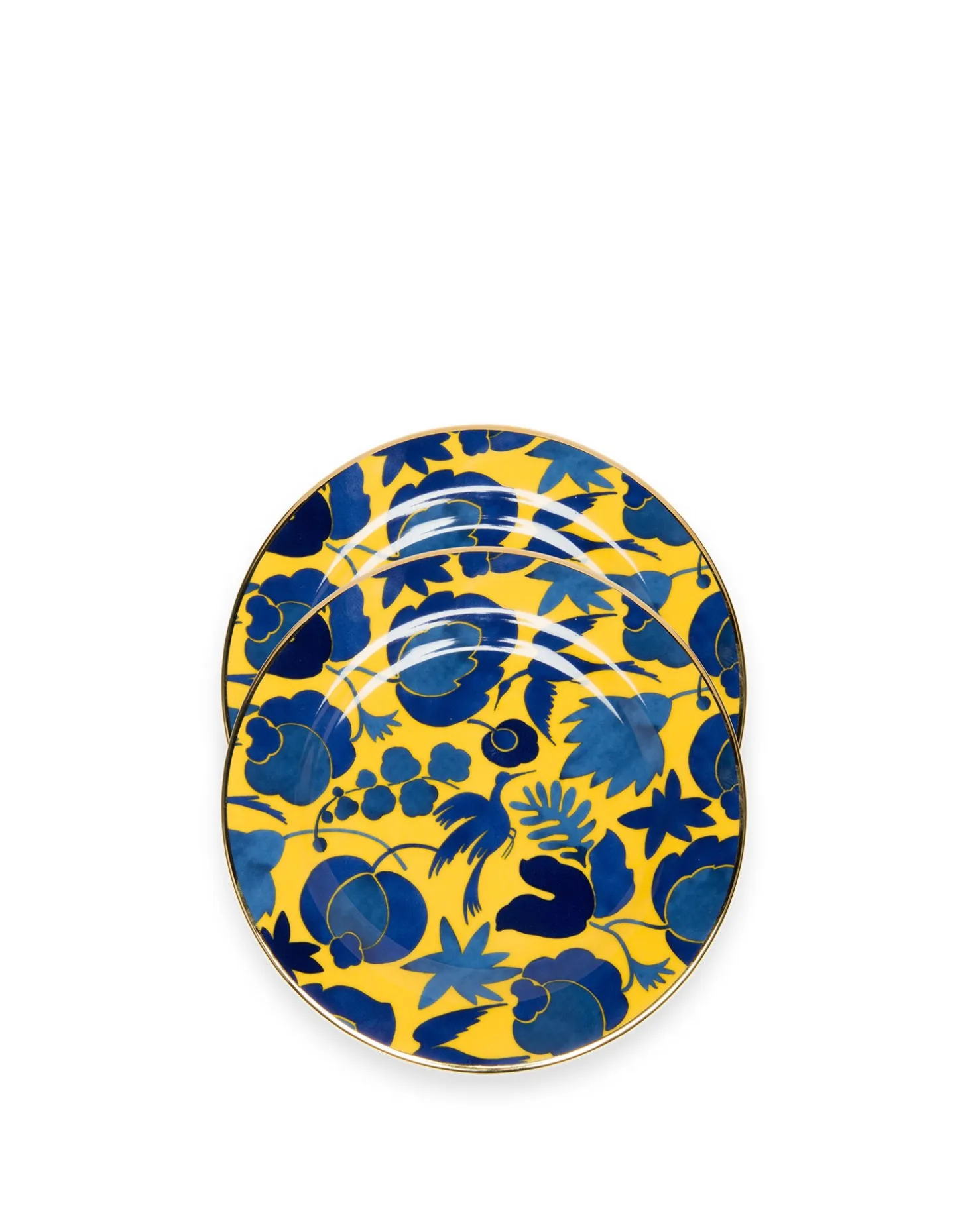 La DoubleJ Dessert Plate Set of 2Wildbird Giallo/Blu in Porcelain