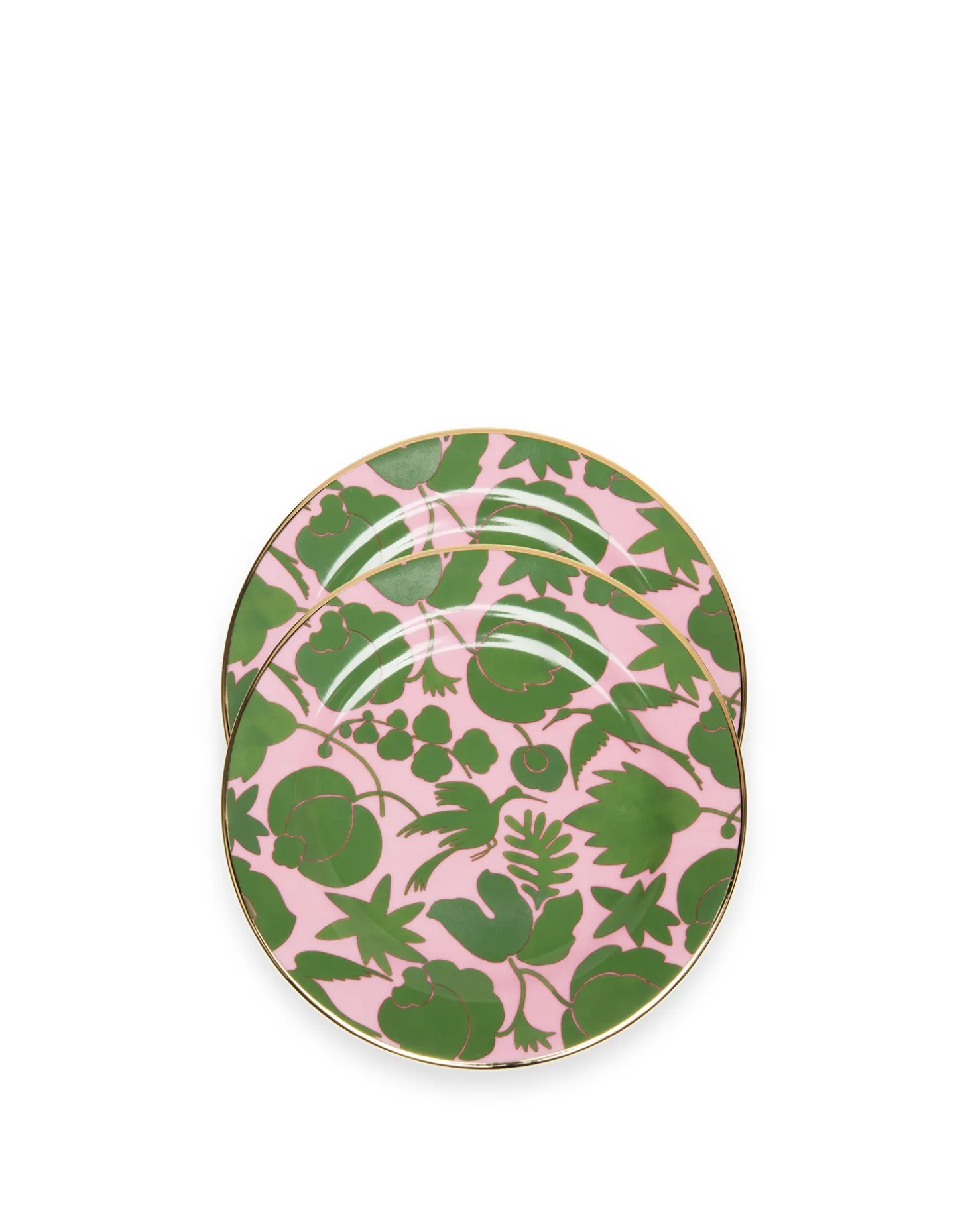 La DoubleJ Dessert Plate Set of 2Wildbird Rosa/Verde in Porcelain