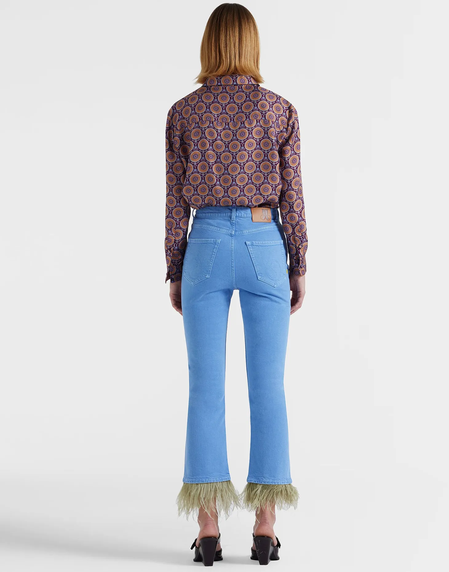 La DoubleJ Fancy Crop Jeans (With Feathers)Light Blue in Denim