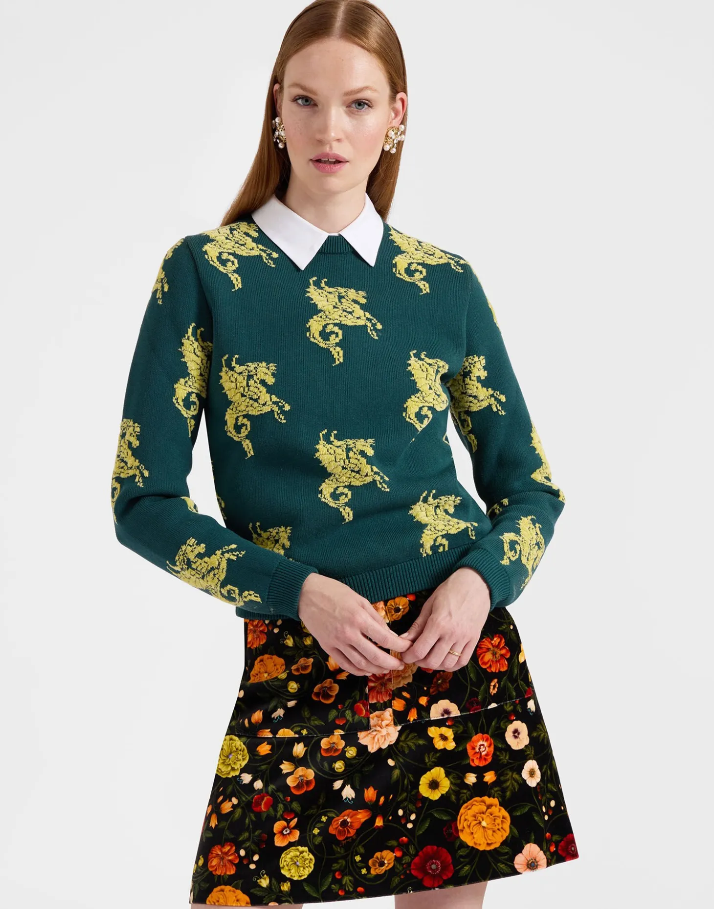 La DoubleJ Gryphos SweaterDark Green in Fleece Jacquard