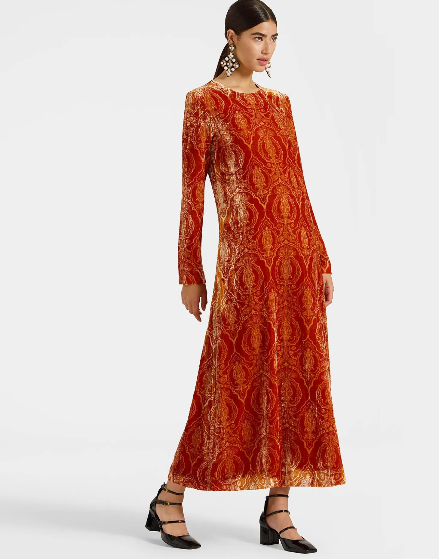 La DoubleJ Long Sleeve Swing DressBanquet Orange in Devoré