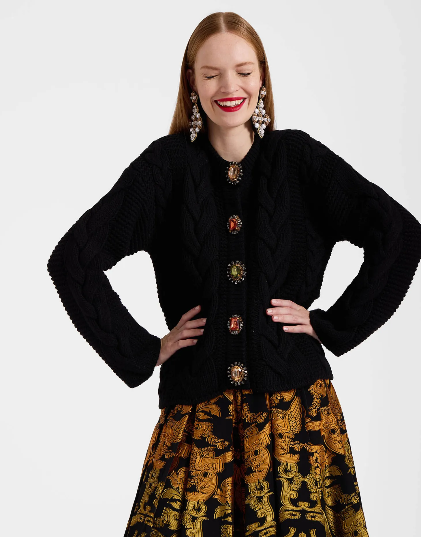 La DoubleJ Portrait CardiganSolid Black in Chunky Wool