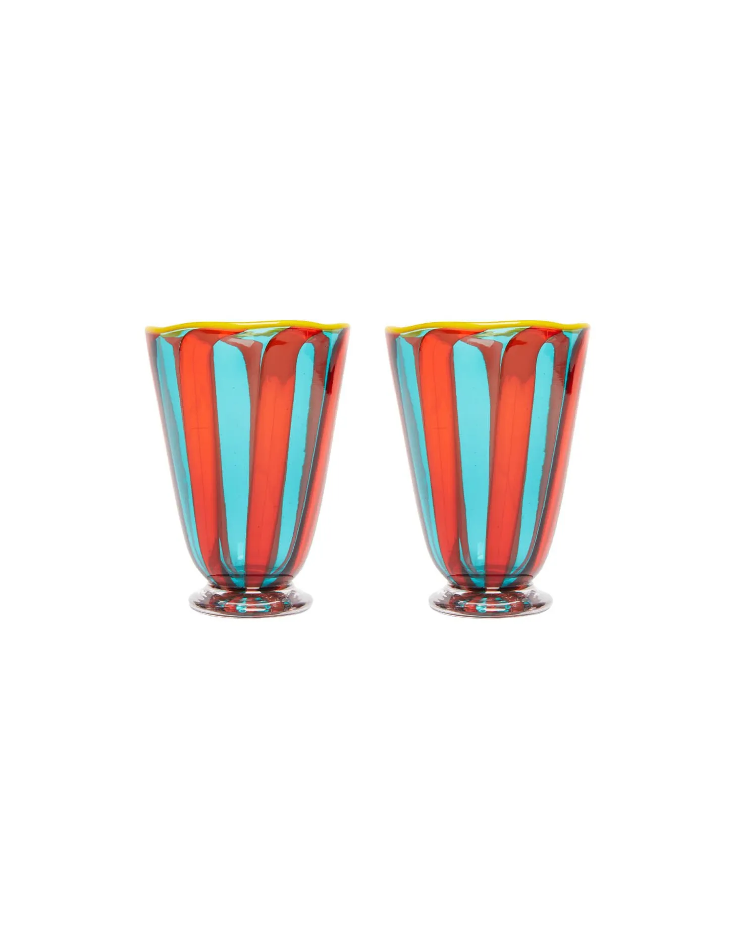 La DoubleJ Rainbow Glasses Set Of 2 (Ridged)Red/Blue in Murano Glass